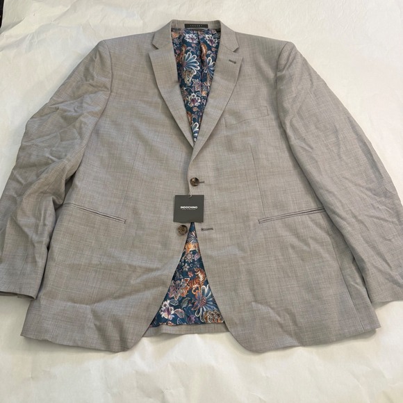 Indochino Luxury Men Blazer Light Grey P Dress Suit Floral Lined Jacket